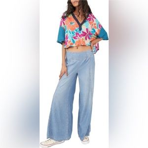 NWT Free People On A Boat Boxy Crop Polo in Coastal Combo!